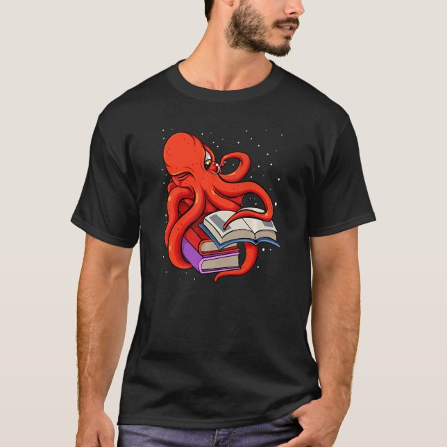 Camiseta Leitura do Octopus Ocean Reader Bibliotecário Nerd (Frente)