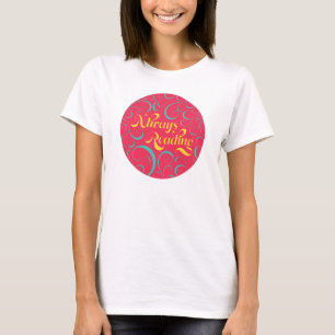 Camiseta Leitura sempre   Azul-cor-de-rosa-claro Amarelo e 