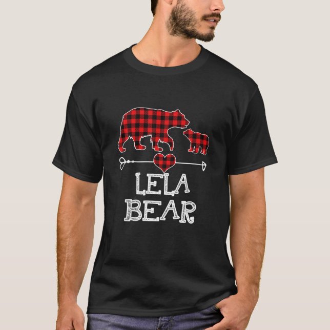 Camiseta Lela Bear, Xadrez Vermelha Buffalo Lela Bear Pajam (Frente)