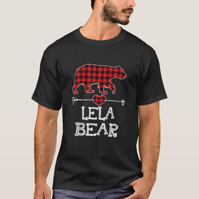 Camiseta Lela Bear, Xadrez Vermelha Buffalo Lela Bear Pajam (Frente)