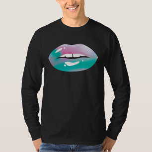 Camiseta lema dos anos 80 e 90 beijando boca lábios pastel