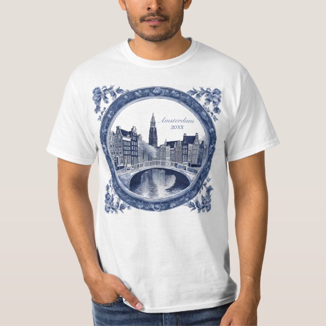 Camiseta Lembrança Azul Personalizada Delft Amsterdã (Frente)