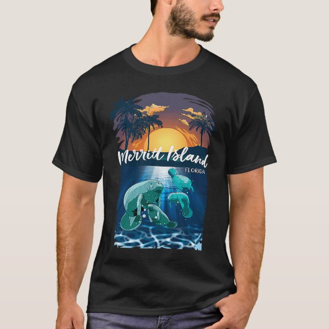 Camiseta Lembrança de Férias dos Manatins da Ilha Merritt F (Frente)