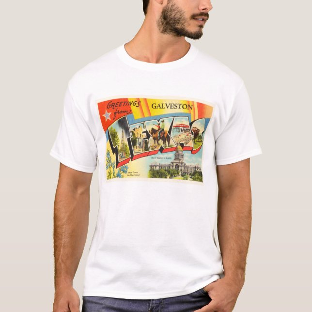 Camiseta Lembrança velha das viagens vintage de Galveston (Frente)