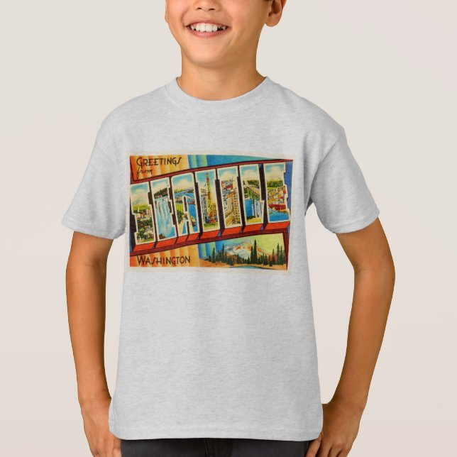 Camiseta Lembrança velha das viagens vintage de Seattle (Frente)