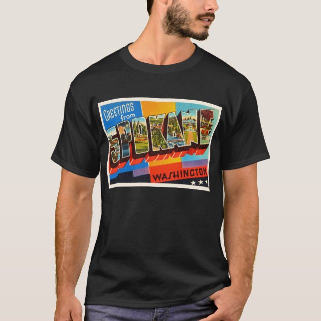 Camiseta Lembrança velha das viagens vintage de Spokane (Frente)