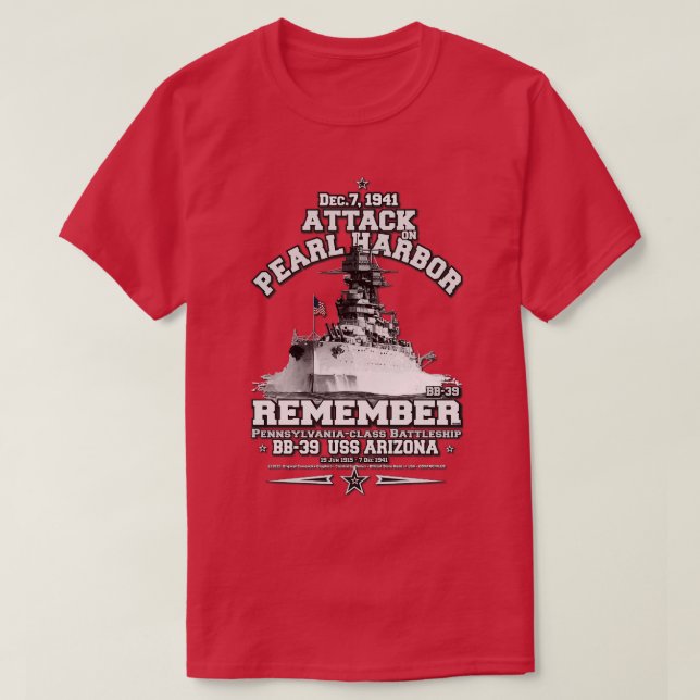 Camiseta Lembre-se da ARIZONA BB39 Pearl Harbor dos EUA 7 d (Frente do Design)