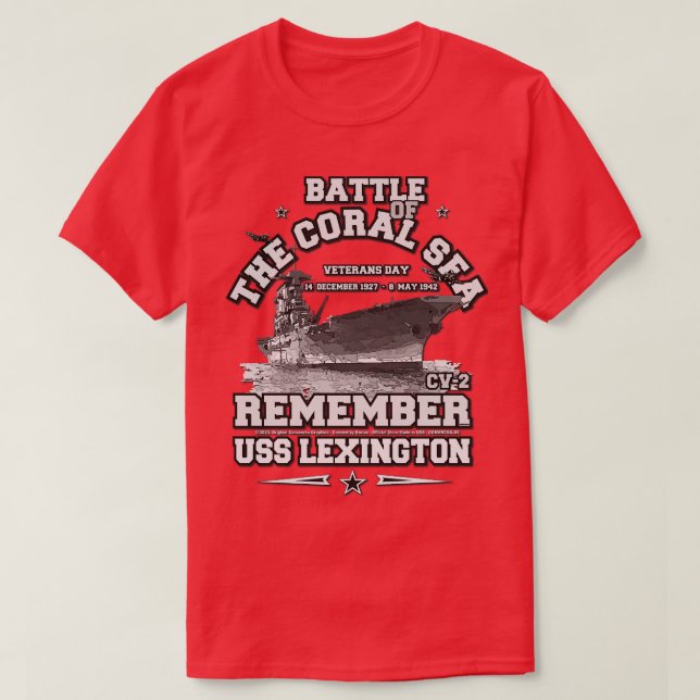 Camiseta LEMBRE-SE da USS Lexington CV2 Batalha do mar de C (Frente do Design)
