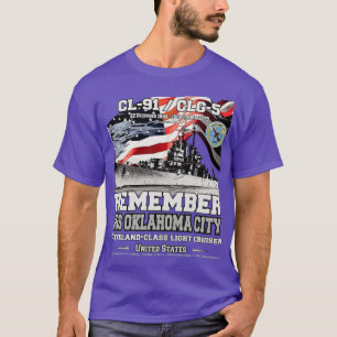 Camiseta Lembre-se da USS Oklahoma City CL91 US Marinho cru