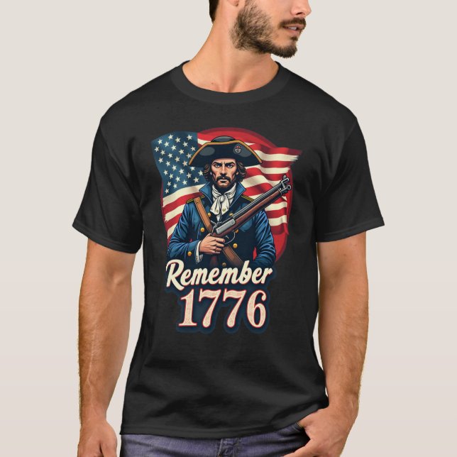 Camiseta Lembre-se de 1776 T-Shirt Soldado Patriótico para  (Frente)