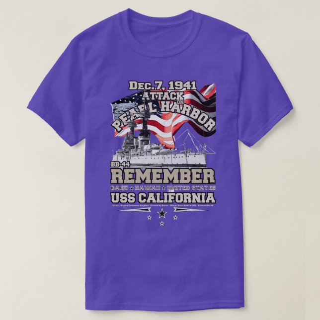 CAMISETA LEMBRE-SE DE PEARL HARBOR BB44 USS CALIFORNIA 1941 (Frente do Design)
