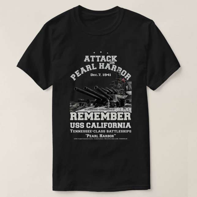 Camiseta Lembre-se de Pearl Harbor USS California BB44 (Frente do Design)