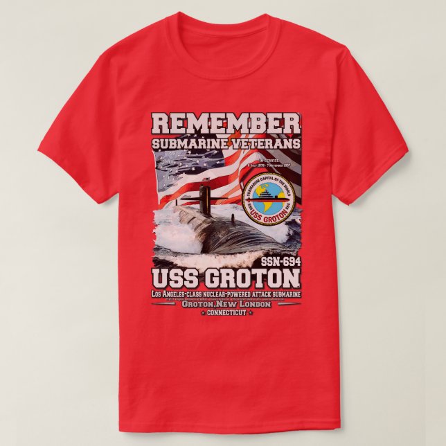 Camiseta Lembre-se do USS Groton SSN694 Vetores submarinos (Frente do Design)