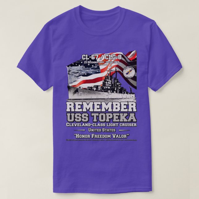 Camiseta LEMBRE-SE do USS Topeka CL67 US Marinho light crui (Frente do Design)