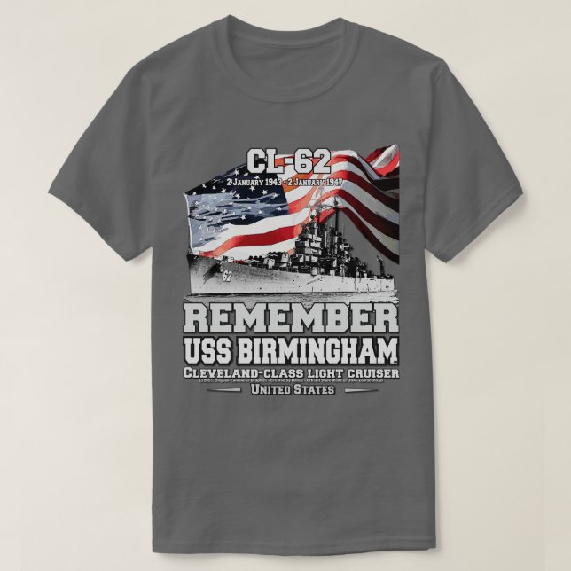 Camiseta LEMBRE-SE DOS USS Birmingham CL62 Cruiser marinho  (Frente do Design)