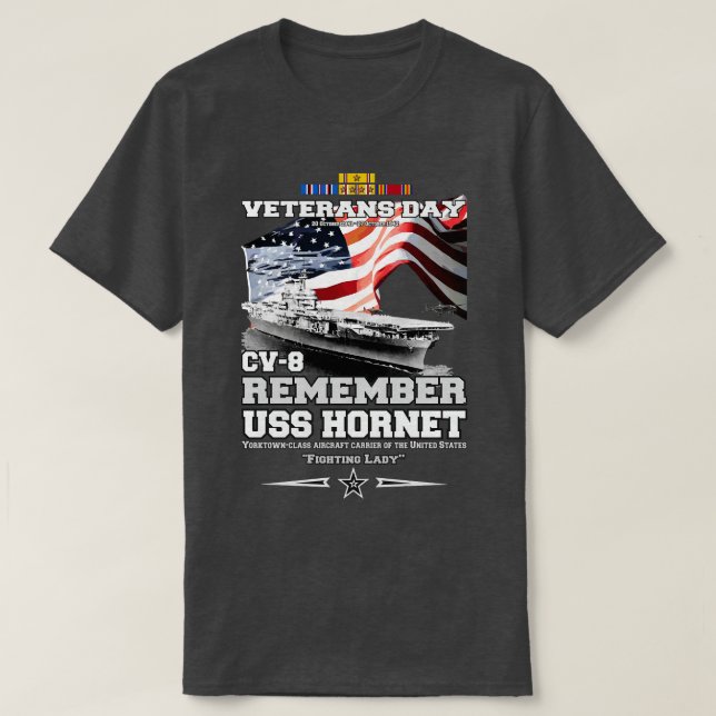 Camiseta LEMBRE-SE dos USS Hornet CV8 Yorktownclass (Frente do Design)