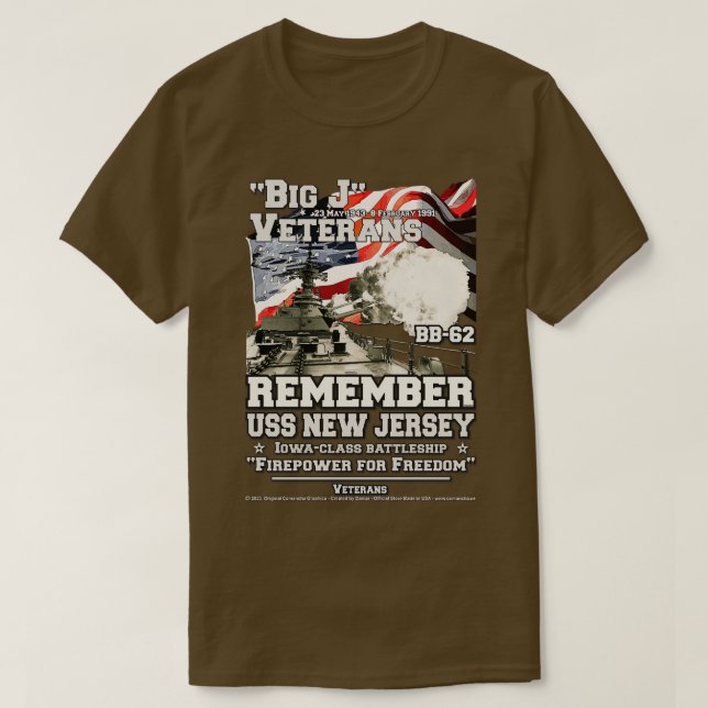 Camiseta LEMBRE-SE DOS USS New Jersey BB62 US Battleship (Frente do Design)
