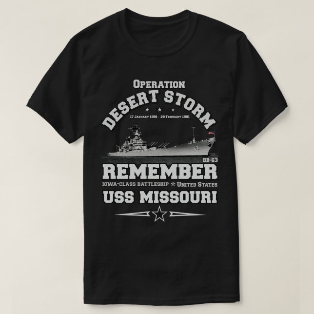 Camiseta LEMBRE-SE USS Missouri B63 Operation Desert Storm (Frente do Design)