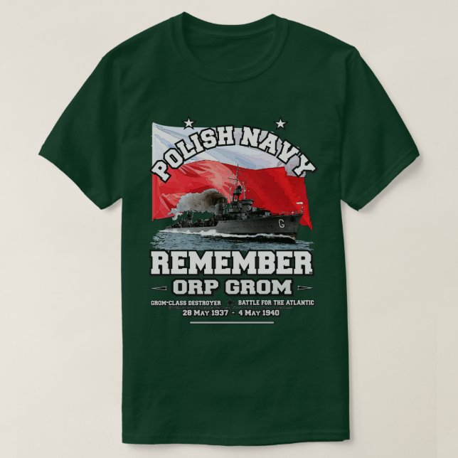 Camiseta LEMBREM-SE ORP GROM Marinho Destroyer polonês (Frente do Design)