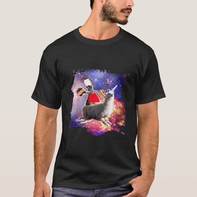 Camiseta Lemur Riding Llama Unicorn Comendo Bolo (Frente)