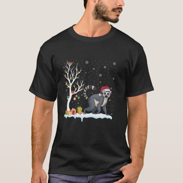 Camiseta Lemur Santa Hera Árvore Festiva Luz Natal Pajam (Frente)