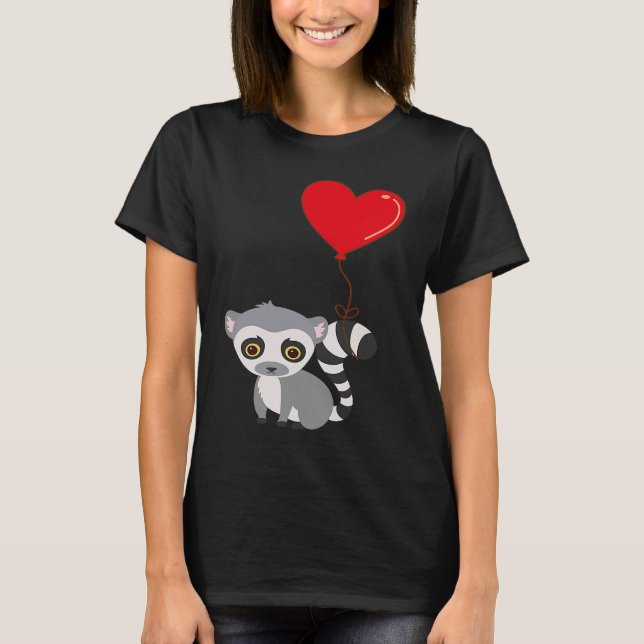 Camiseta Lemur With Heart Balloon Valentines Day Love Boys (Frente)