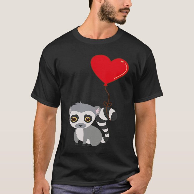 Camiseta Lemur With Heart Balloon Valentines Day Love Boys (Frente)