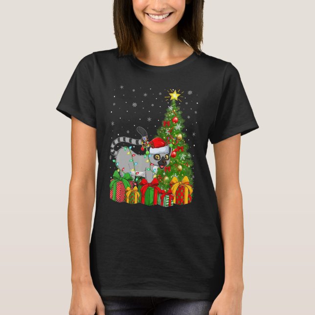 Camiseta Lemur  Xmas Holiday Santa Lemur Christmas Tree (Frente)