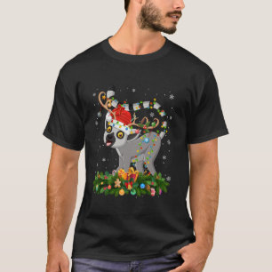 Camiseta Lemur Xmas Lighting Reindeer Santa Hat Lemur Chris