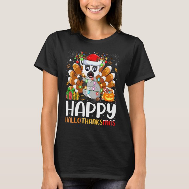 Camiseta Lêmure  Dia das Bruxas Natal Feliz Hallothanksmas (Frente)