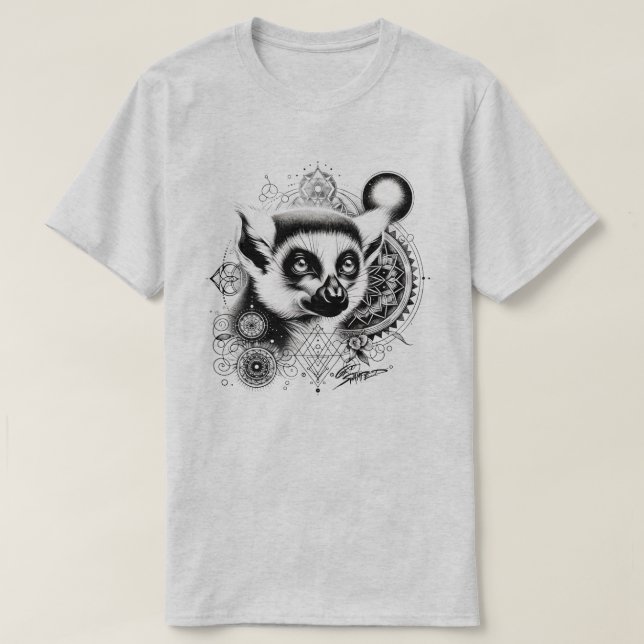 Camiseta Lêmure Geometria Sagrada Fica Encharcado (Frente do Design)