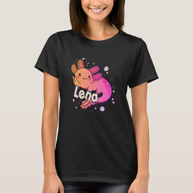 Camiseta LENA - Lindo nome de menina com adorável AXOLOTL (Frente)