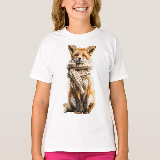 Camiseta Lenço Aconchegante de Raposa Sentada para Crianças (Frente)