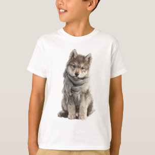 Camiseta Lenço Aconchegante Lobo Cachorrinho Kids