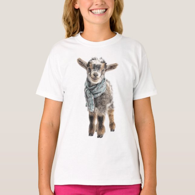Camiseta Lenço Adoravelmente Aconchegante Cabrito Infantil (Frente)