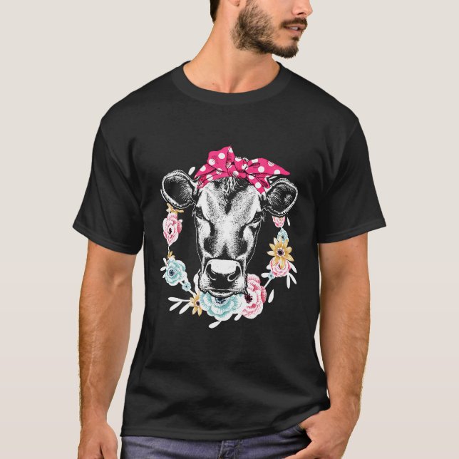 Camiseta Lenço de cabeça de vaca para mulheres com bezerras (Frente)