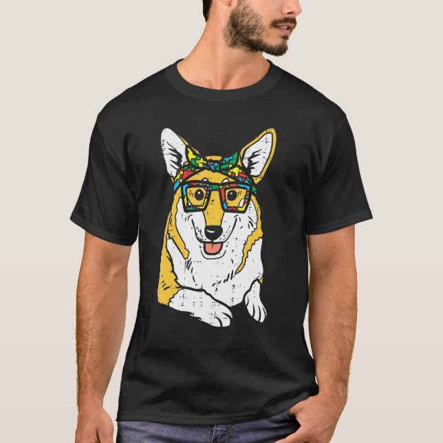 Camiseta Lenço de Pescoço com Puzzle do Corgi Galês Óculos  (Frente)