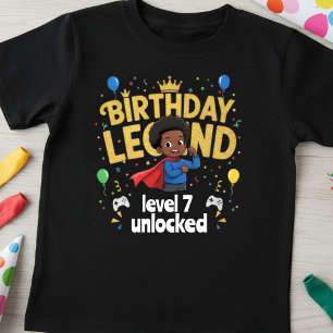 Camiseta Lenda de Aniversário Nível 7 Desbloqueado Gamer 7º