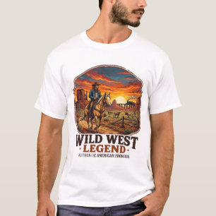 Camiseta Lenda do Velho Oeste Gráfico de Cowboy Sunset Vint