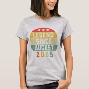 Camiseta Lenda Vintage de 18 Anos Desde agosto de 2005 18º