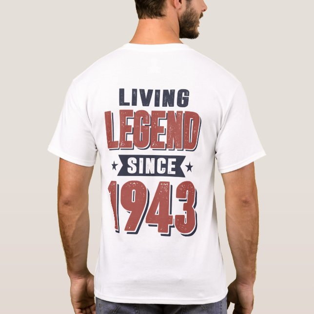 Camiseta Lenda viva desde 1943 Presente de Aniversário (Verso)