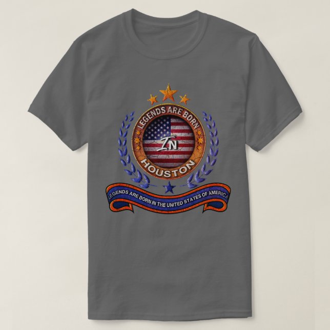 Camiseta Lendas de Houston e Bandeira Retroamericana (Frente do Design)