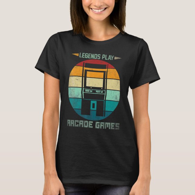 Camiseta Lendas Jogam Jogos de Arcade Cores Retro Hobby (Frente)