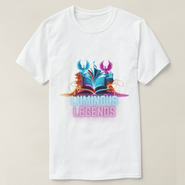 Camiseta Lendas Luminosas - Histórias brilham em luzes de n (Frente do Design)