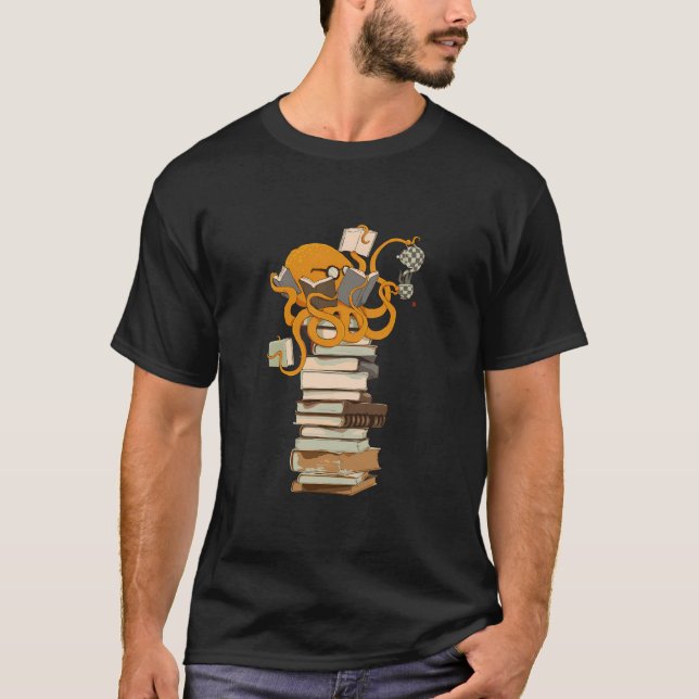 Camiseta Lendo Café De Octopus Tea E Presente De Livros (Frente)