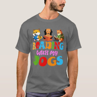 Camiseta Lendo com meus cachorros Engraçado Livro de Cachor