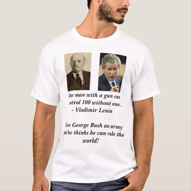 Camiseta lenin, bush_points, um homem com uma arma pode (Frente)