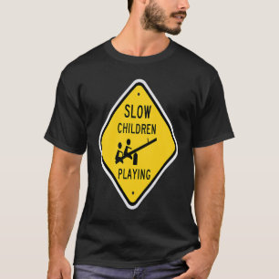 Camiseta Lentas Crianças Jogando Sinal De Rua Teeter Totter