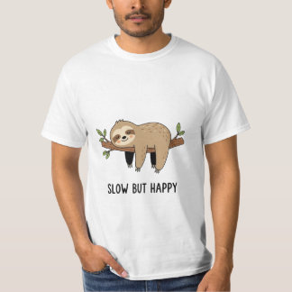 Camiseta Lento Mas Feliz – Ilustração de Preguiça Fofa Unis