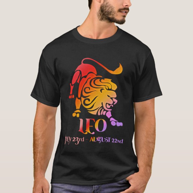 Camiseta Leo, a Astrologia do Leão Zodiac Vermelho e Laranj (Frente)